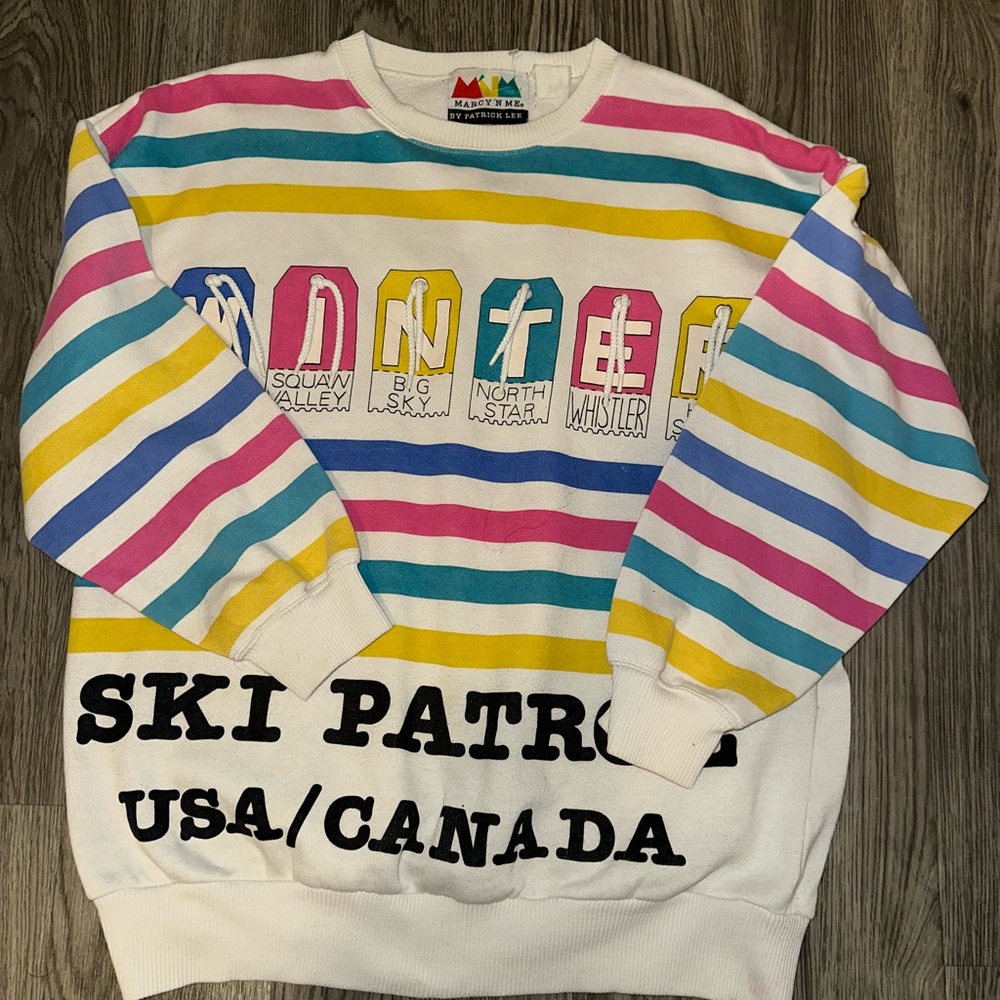 Madewell White Multicolor Striped 'Ski Patrol USA/Canada' Crewneck
